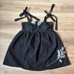 Black Textured Dress with Bow Straps